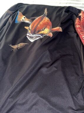 Salty Scales Black Fishing Graphic Long Sleeve Shirt with Orange Fish Print